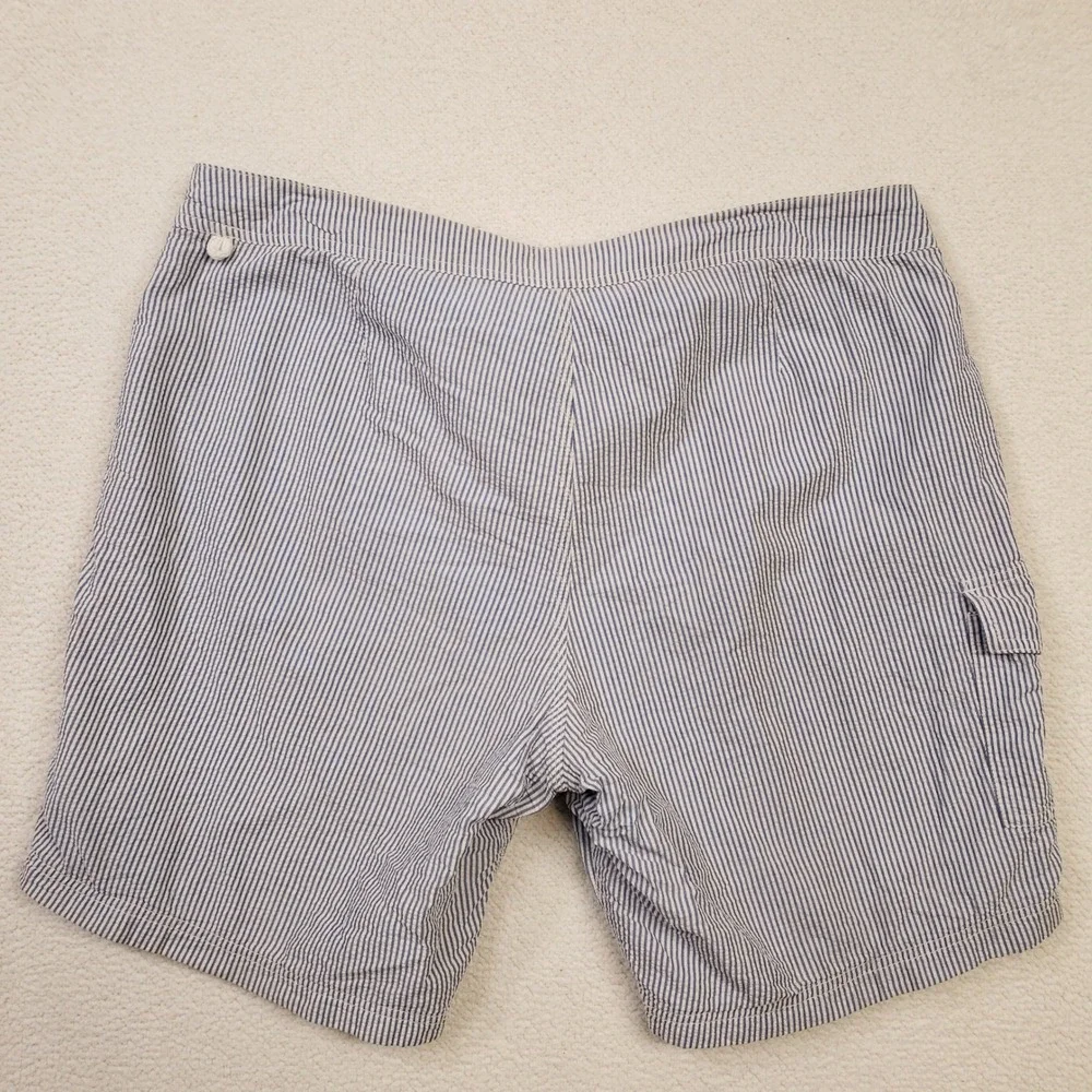 J.CREW Swim Trunks Mens 35 Blue White Striped Seersucker Cotton Board Shorts